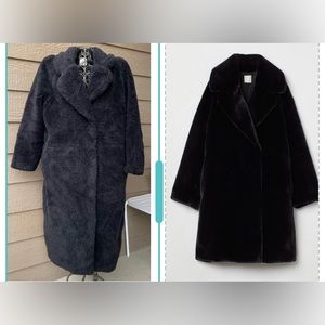 H&M Long Faux Shearling Women’s Winter Coat, size M, black